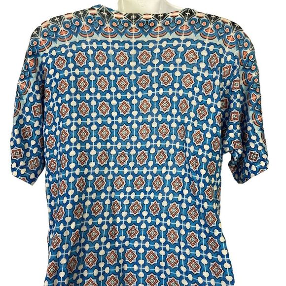 CHICO'S Blue Orange Knit V-Neck Short Sleeve Ramie & Rayon Blend Thin Sweater 1 - Picture 8 of 16